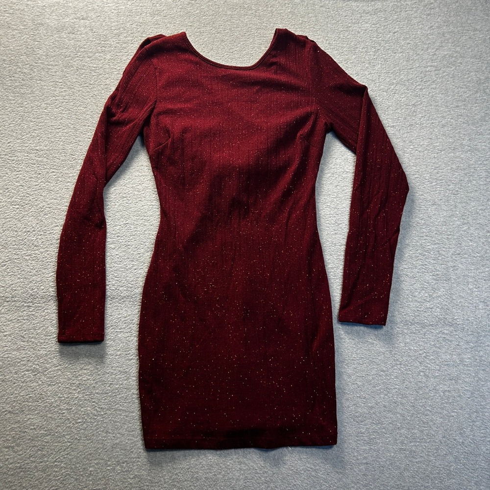 Bodycon Mini Party Dress Long Sleeve Womens Large Burgundy Glitter Privy Womens